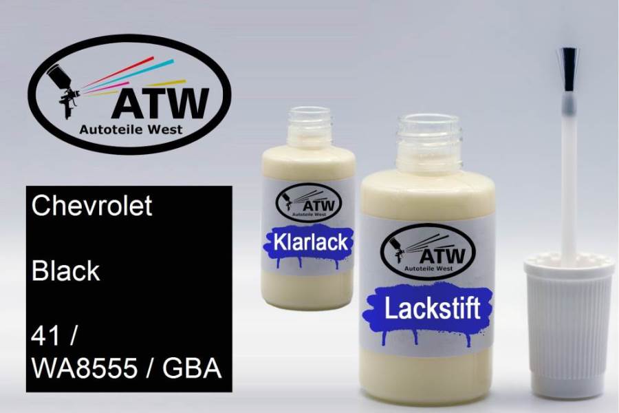Chevrolet, Black, 41 / WA8555 / GBA: 20ml Lackstift + 20ml Klarlack - Set, von ATW Autoteile West.